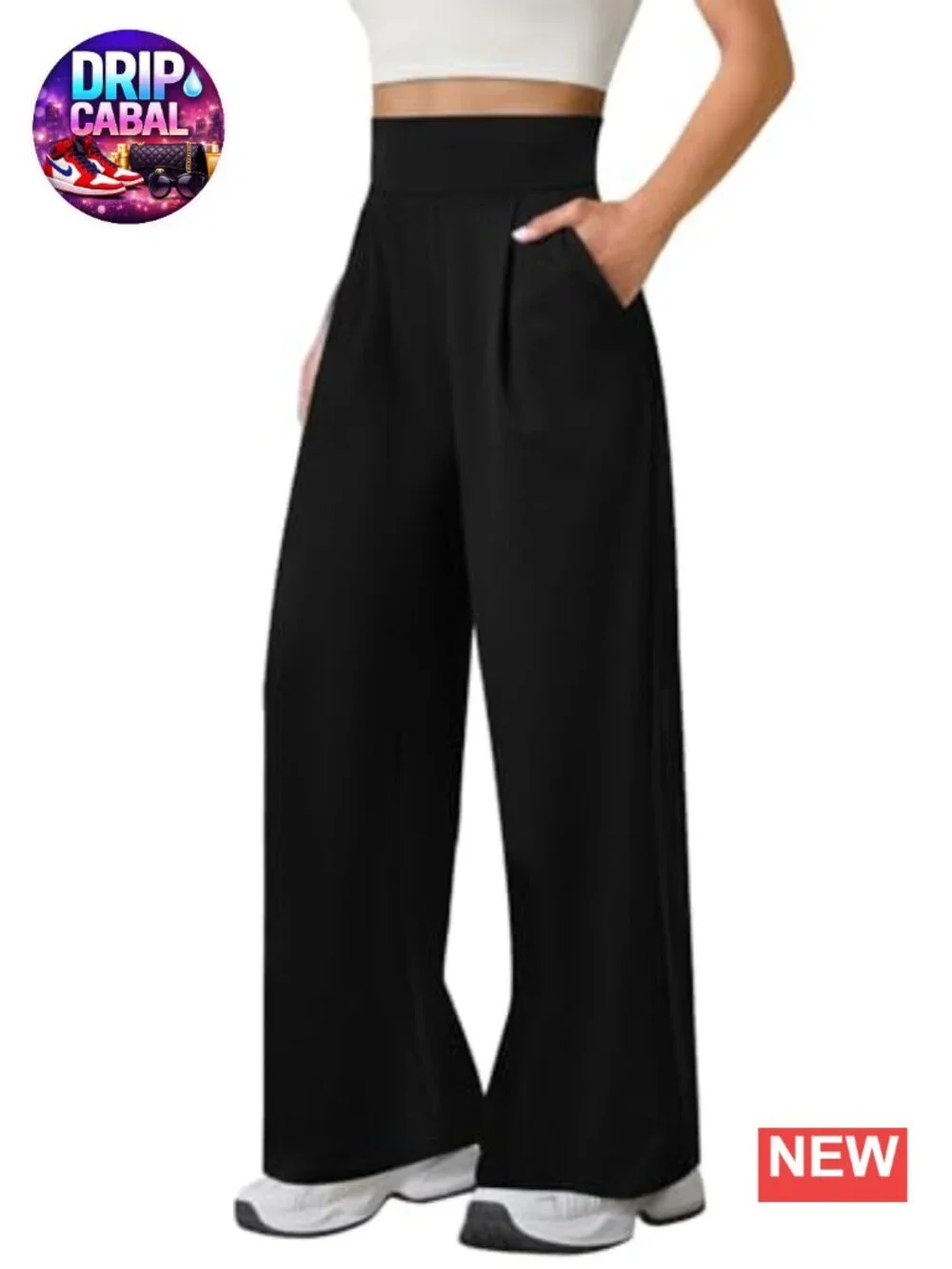 High Waist Wide Leg Yoga Pants with Pockets, Tummy Control, Stretchy, Pleated